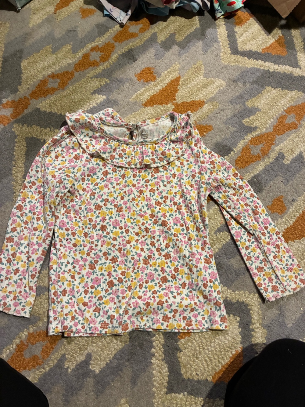 Girls Floral Ruffle Neck Long Sleeve Top 4t